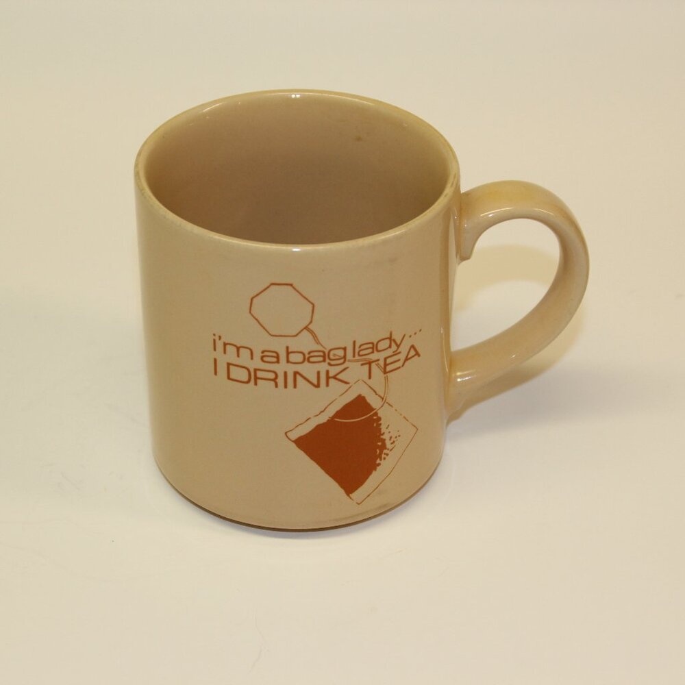 Mt. Clemens Pottery "I'm a Bag Lady...I Drink Tea" Vintage Ceramic Coffee Mug